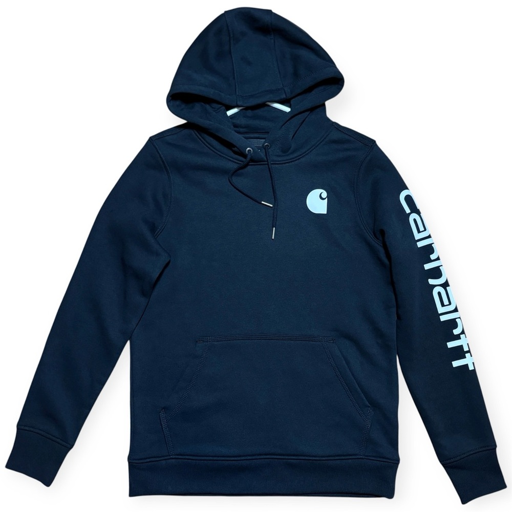 Carhartt Wm’s Relaxed Fit Logo Sleeve Fleece Hoodie NWOT In Black Sz S(4-6) - Picture 1 of 13